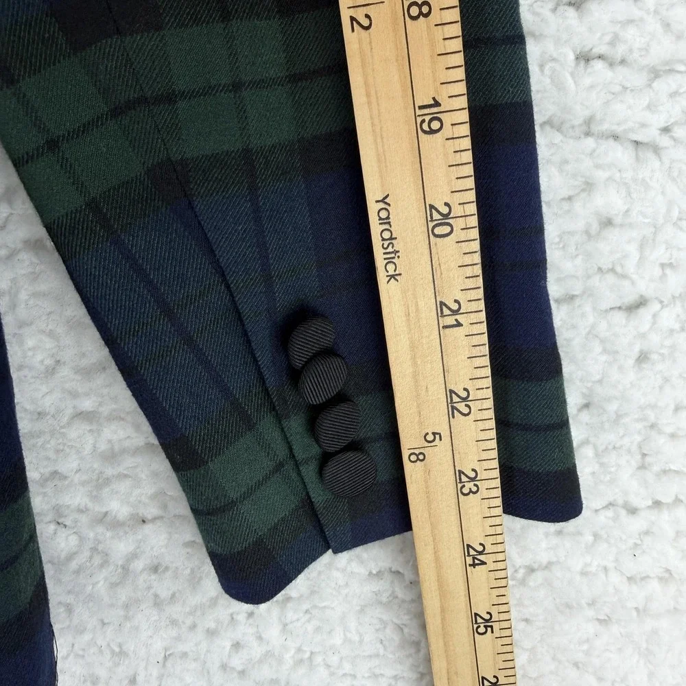 Lauren Ralph Lauren Blazer Womens 4 Blue Plaid Tuxedo Shawl Collar Jacket NWT - Picture 10 of 12